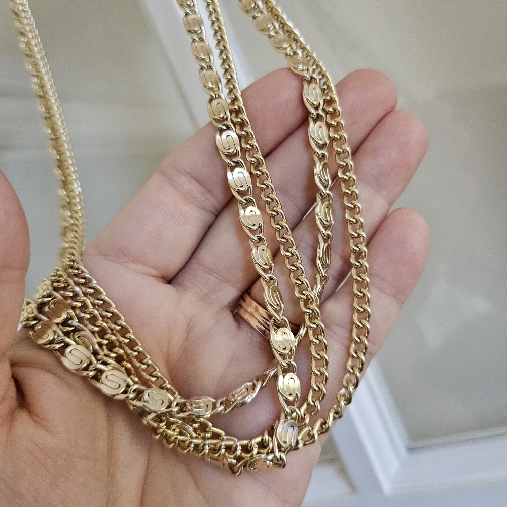 Sarah Coventry Necklace SIGNED Modern Gold Tone Multi Strand Chain - Picture 4 of 7